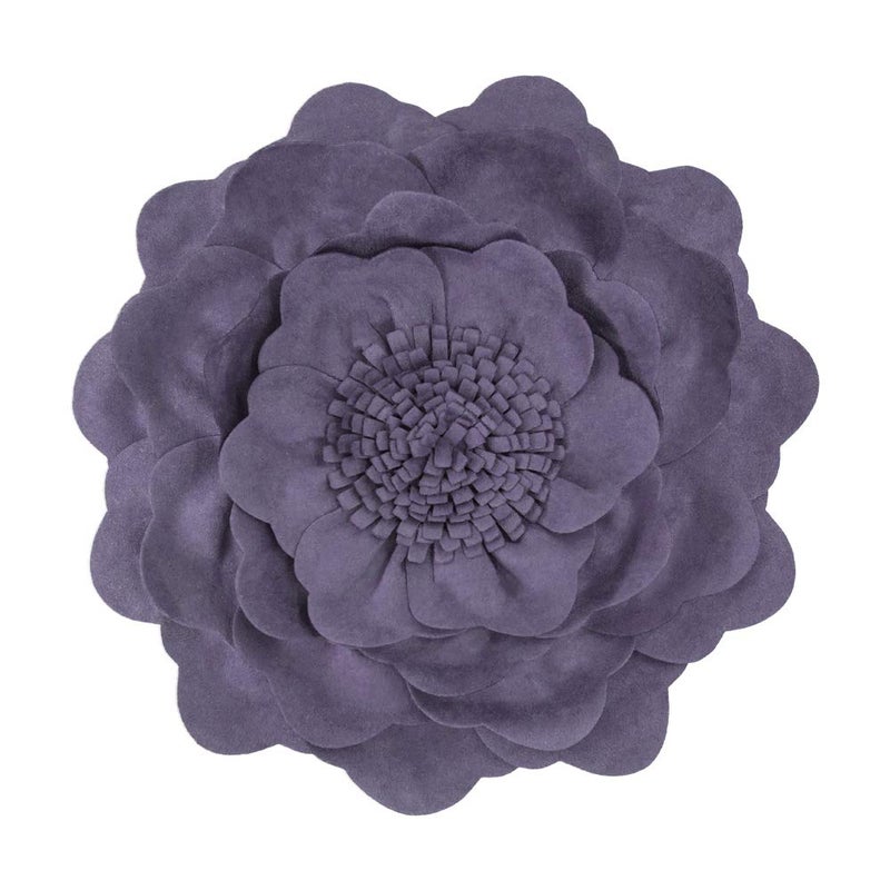 JWH Stereo Flower Throw Pillow Cover Decorative Floral Pillow Case Round Cushion Handmade Pillowcase for Home Bed Couch 14 Inch Grey Purple - Image 1